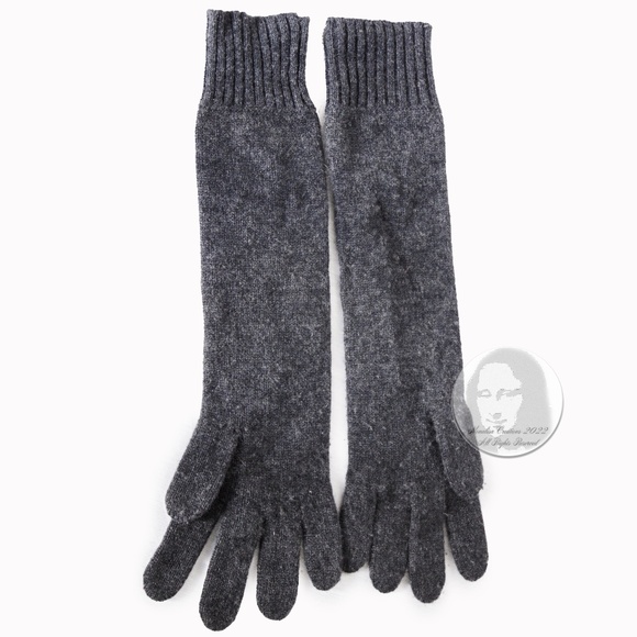 Hermes Gloves Ladies Cashmere Wool Knit Gris Charcoal Gray Soft Luxury Sz 00 - Picture 5 of 7